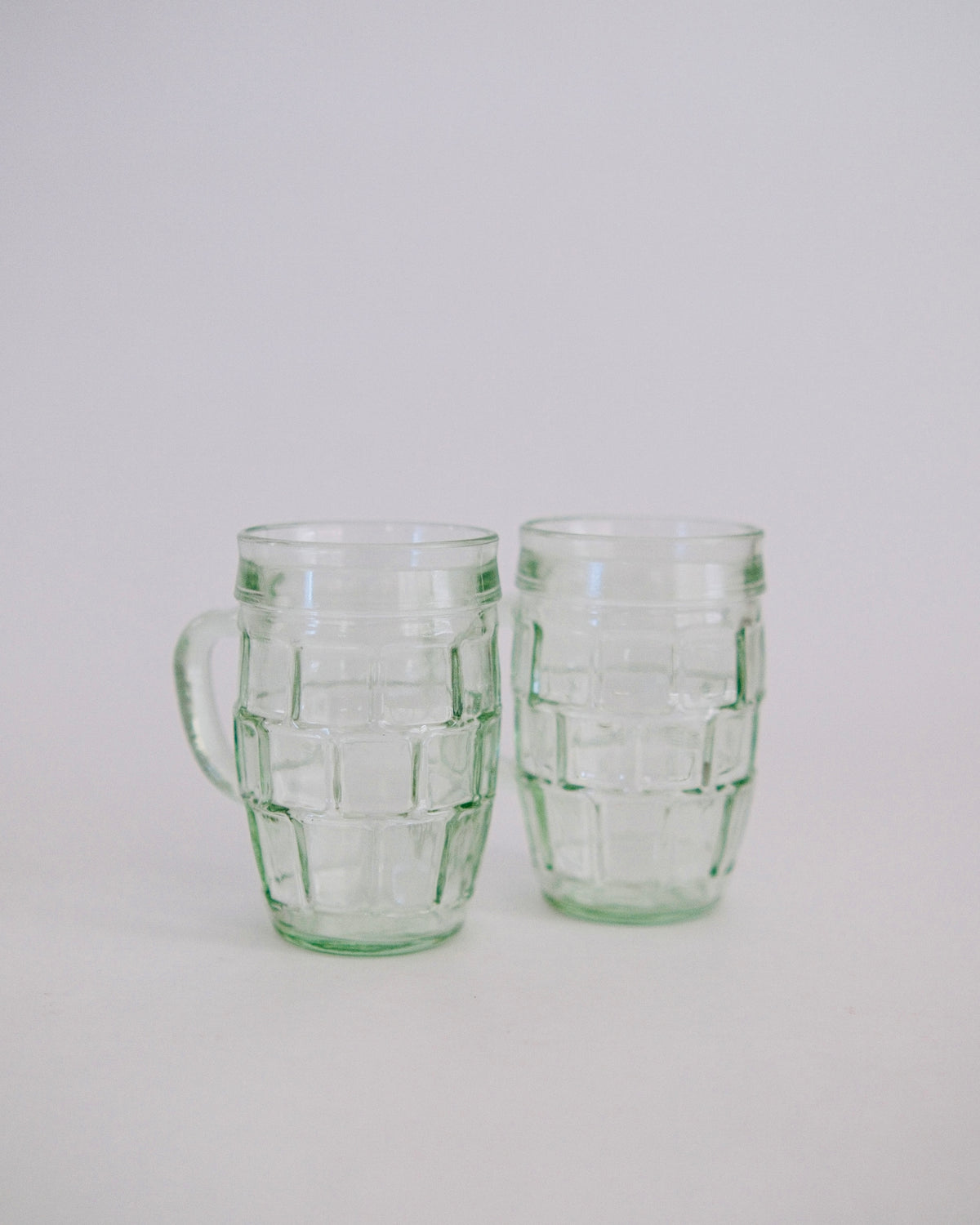 The Fountain Counter | Vintage Anchor Hocking Pale Green Barrel Mugs (Set of 2)