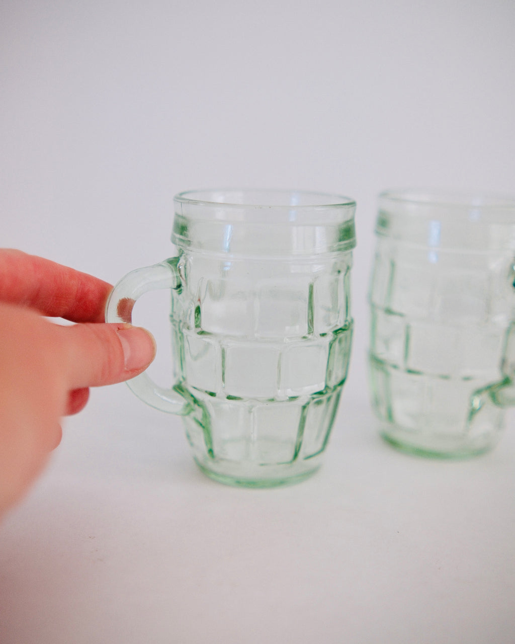 The Fountain Counter | Vintage Anchor Hocking Pale Green Barrel Mugs (Set of 2)