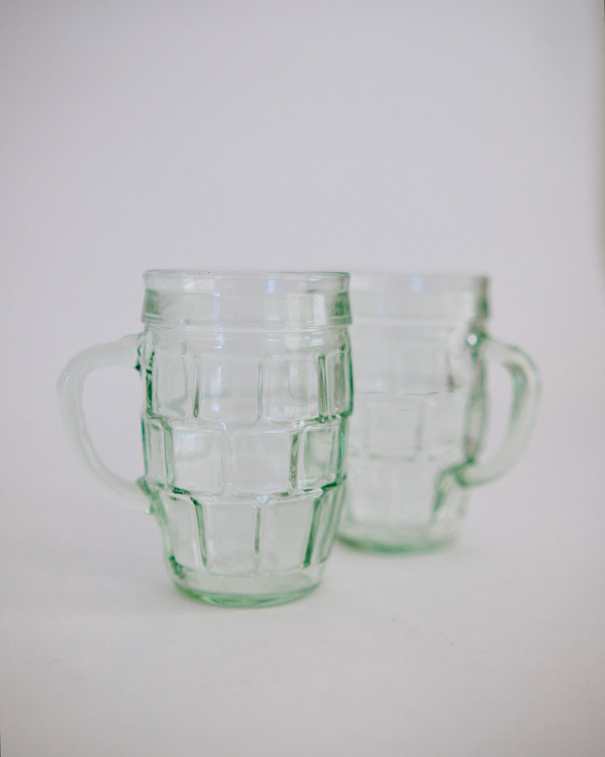 The Fountain Counter | Vintage Anchor Hocking Pale Green Barrel Mugs (Set of 2)