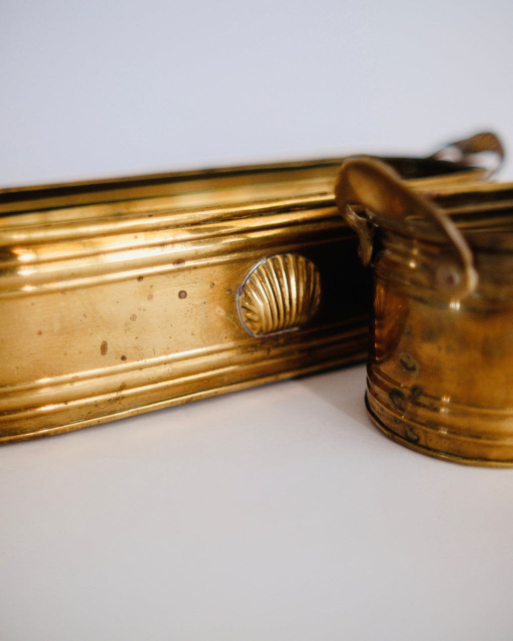 Vintage Brass Oval Shell Planter Troughs with Side Handles | Nesting Pair
