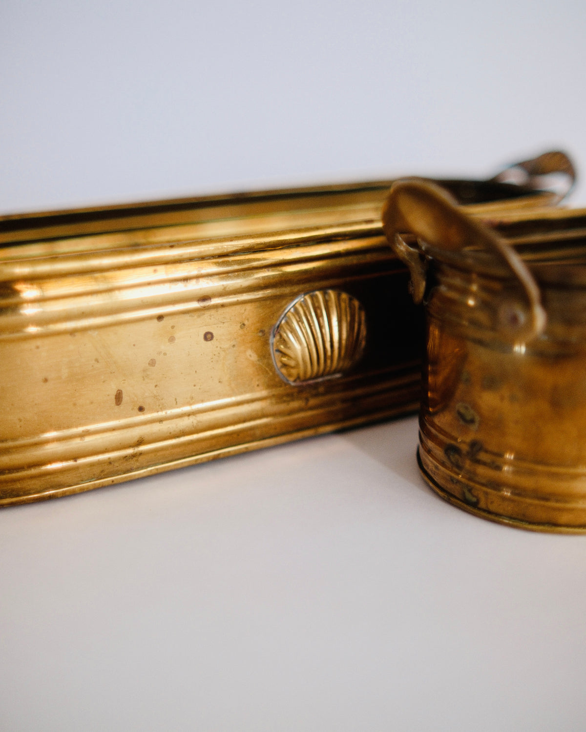 Vintage Brass Oval Shell Planter Troughs with Side Handles | Nesting Pair