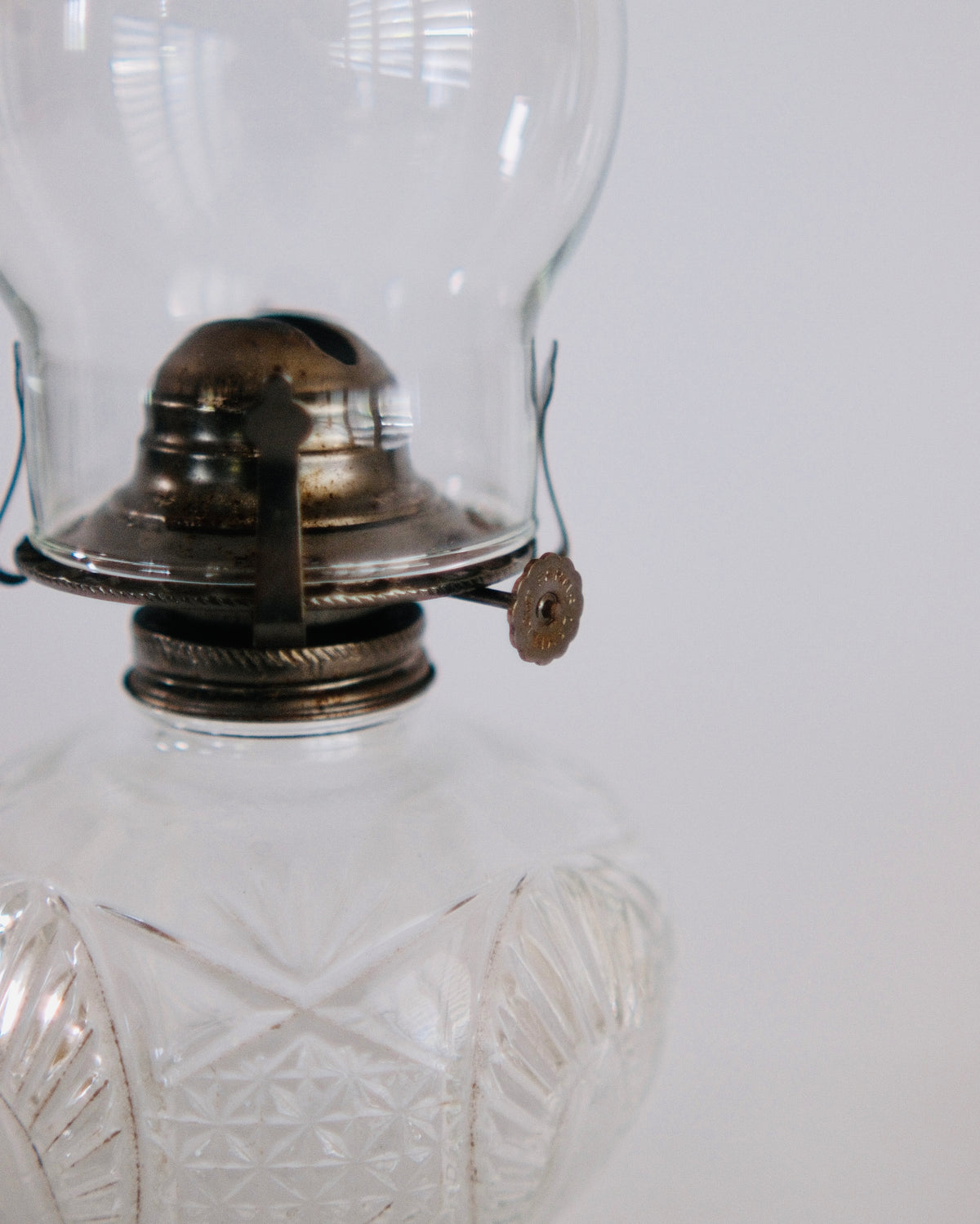 The Beacon | Vintage Austrian Cut Crystal Oil Lamp & Hurricane Chimney