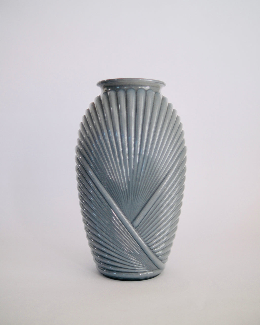 The Dusk Fan | 1980s Art Deco Revival Slate Blue Fluted Glass Vase