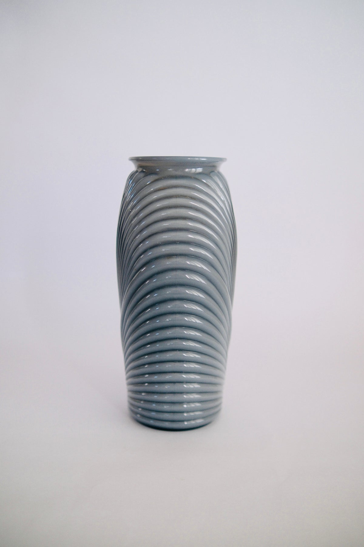 The Dusk Fan | 1980s Art Deco Revival Slate Blue Fluted Glass Vase