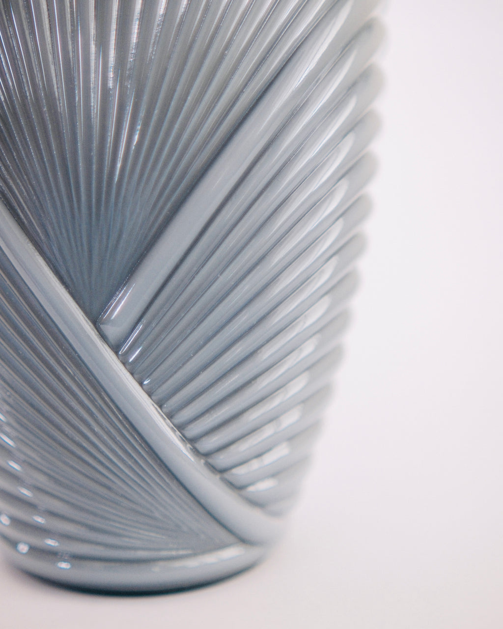The Dusk Fan | 1980s Art Deco Revival Slate Blue Fluted Glass Vase
