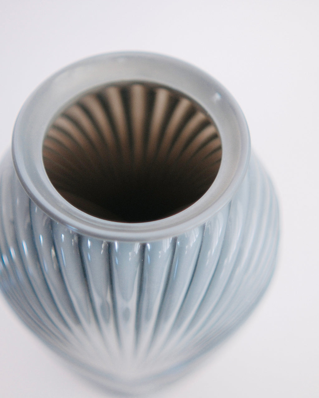 The Dusk Fan | 1980s Art Deco Revival Slate Blue Fluted Glass Vase