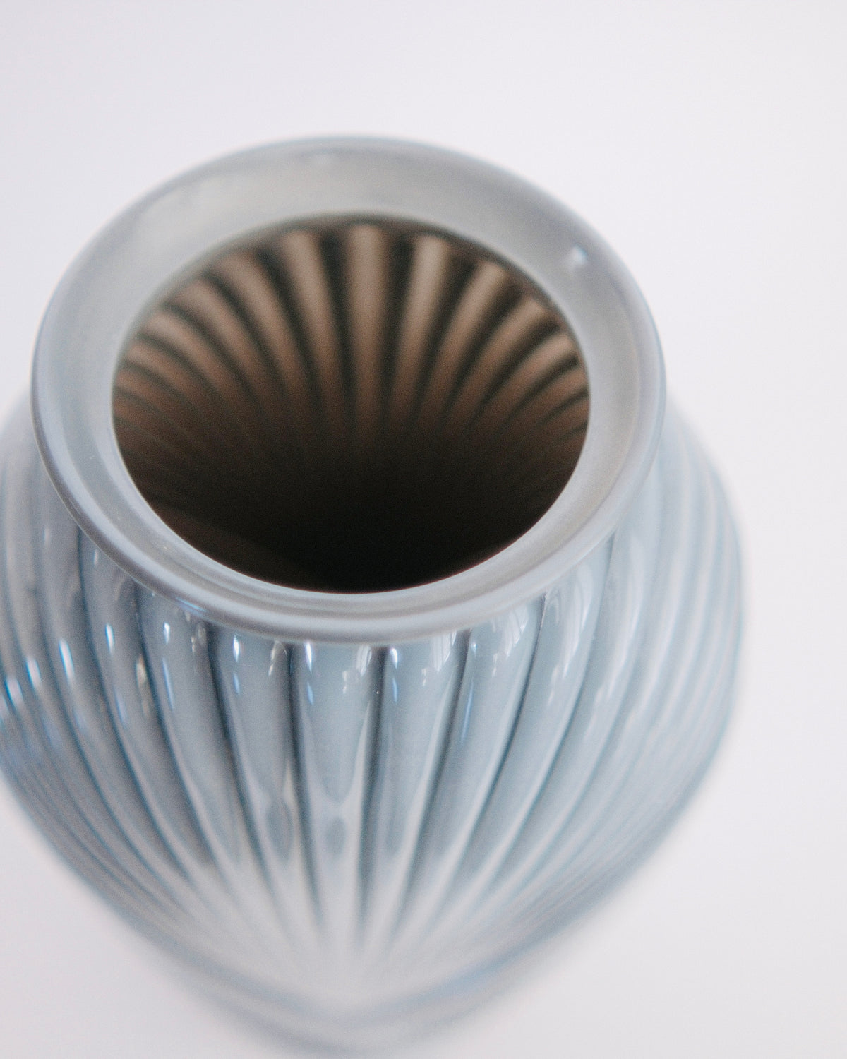The Dusk Fan | 1980s Art Deco Revival Slate Blue Fluted Glass Vase