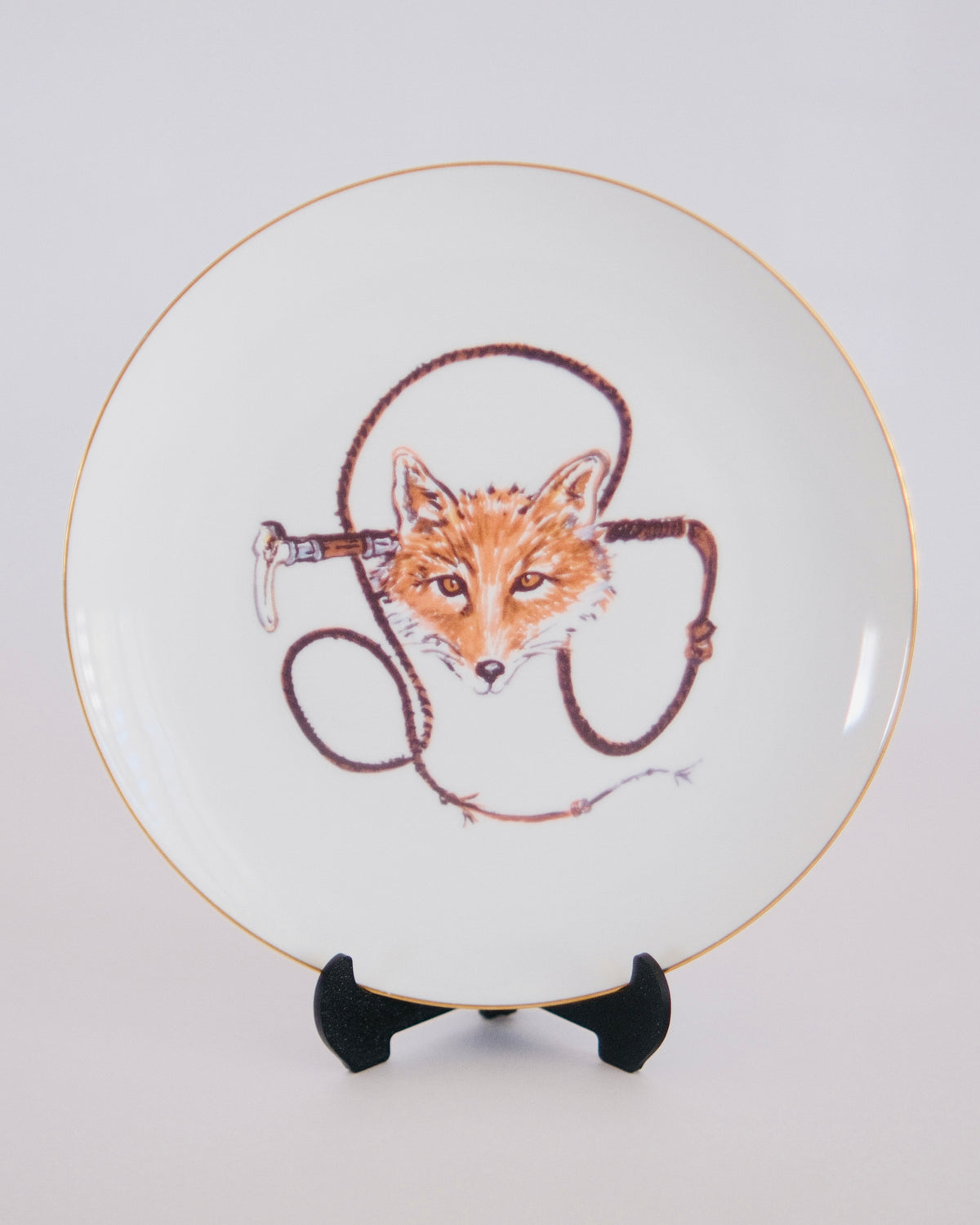 The Countryside Estate | Gold Band Porcelain Fox & Whip Salad Plate