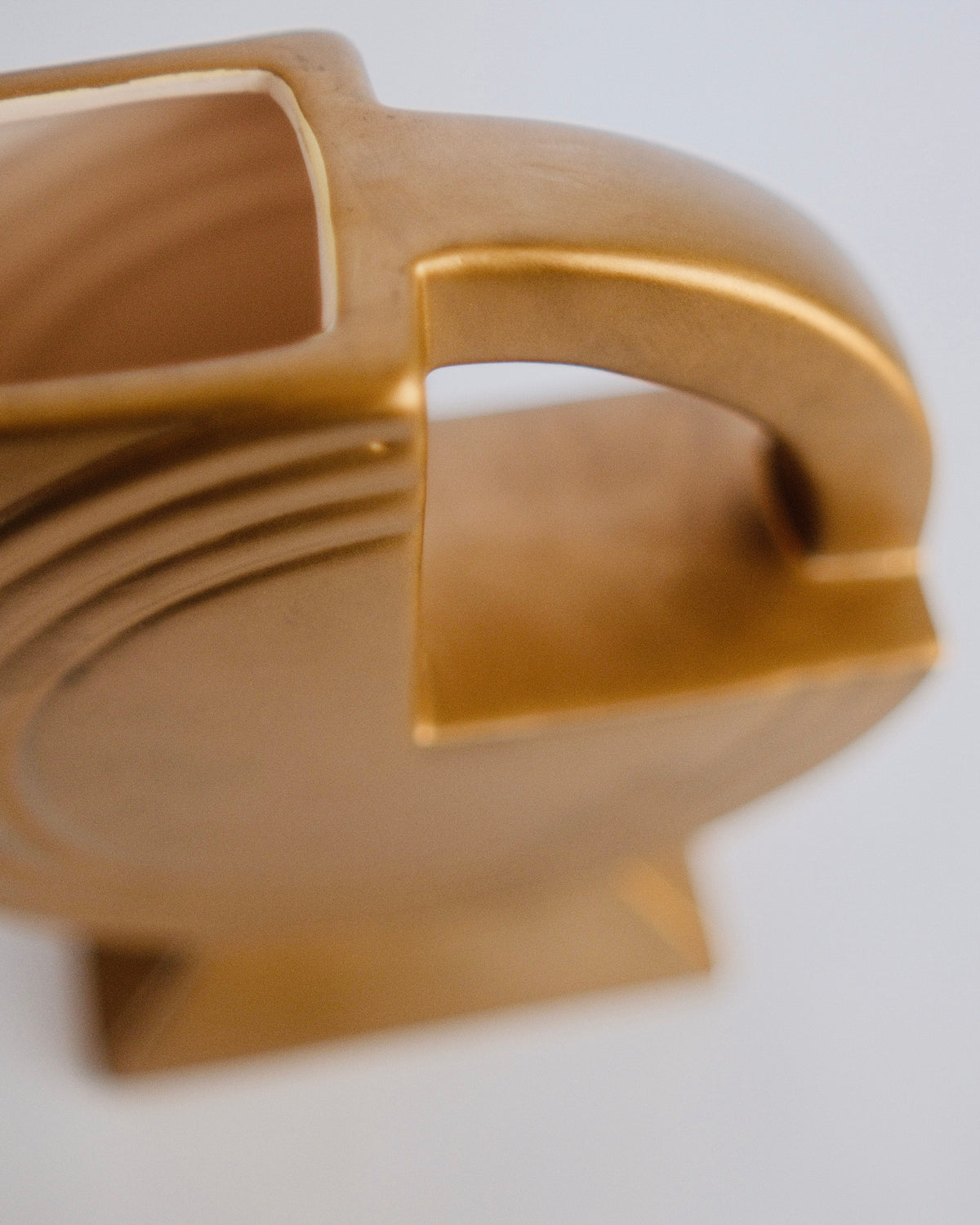 Vintage Geometric Gold Ceramic Disc Pitcher | Postmodern Avian Form
