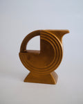 Vintage matte gold ceramic geometric disc pitcher with avian form - Eulogy Vintage