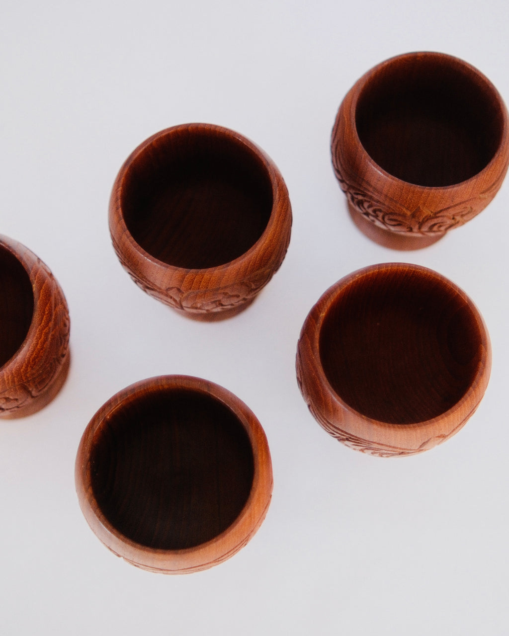 Mid-Century Hand-Carved Wooden Goblets | Set of 5
