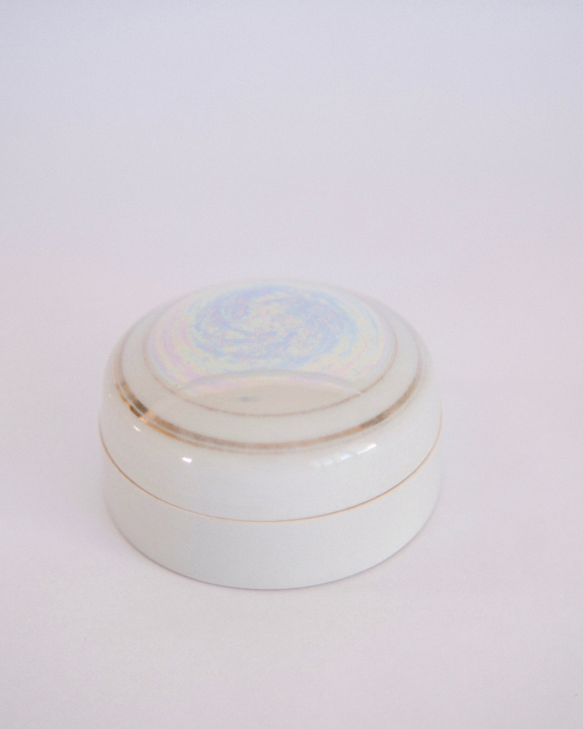 Vintage Iridescent Pearlized Porcelain Trinket Box | Deep Blue Interior
