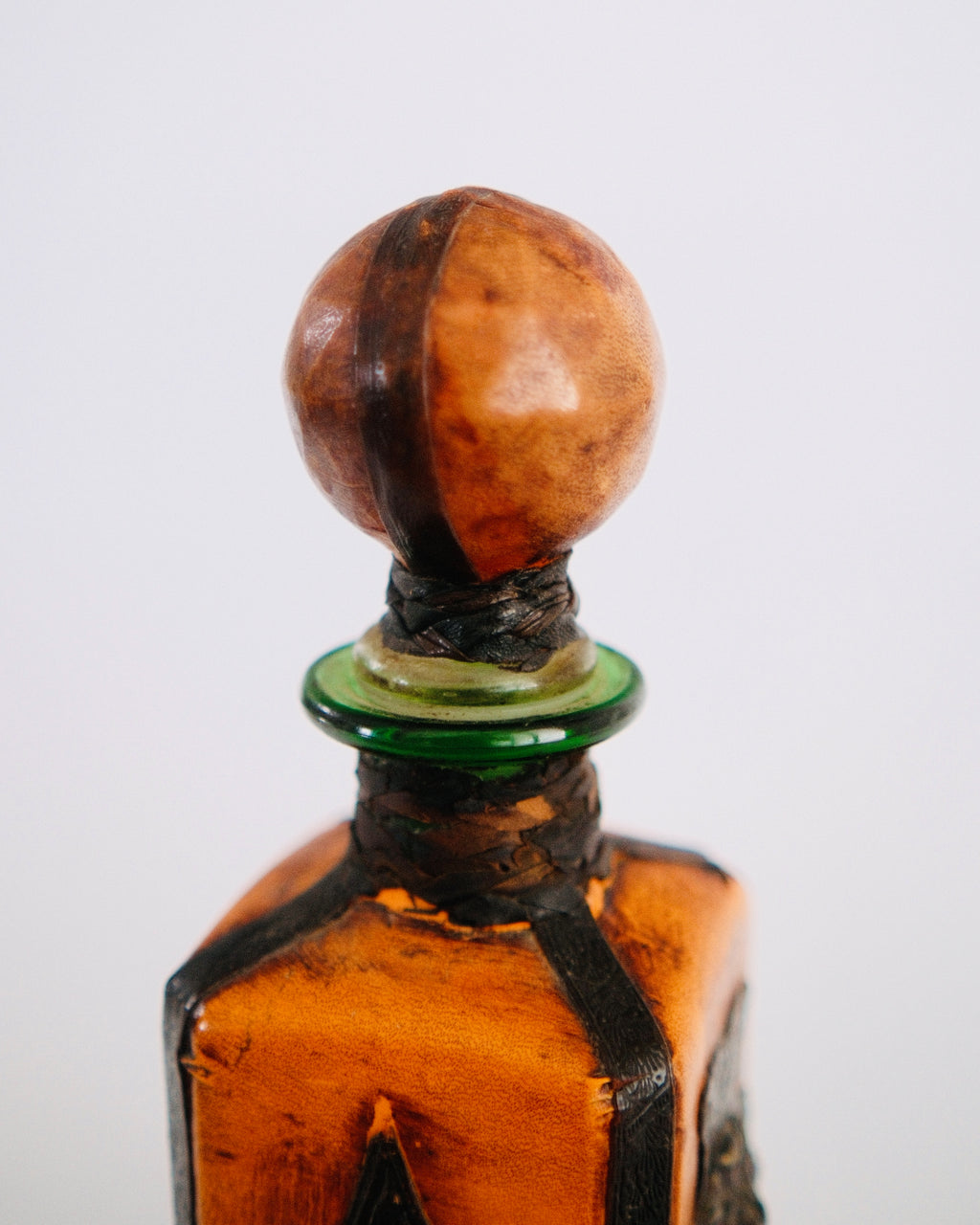 The Sovereign Decanter | Mid-Century Italian Leather Bottle with Brass Lion Knocker