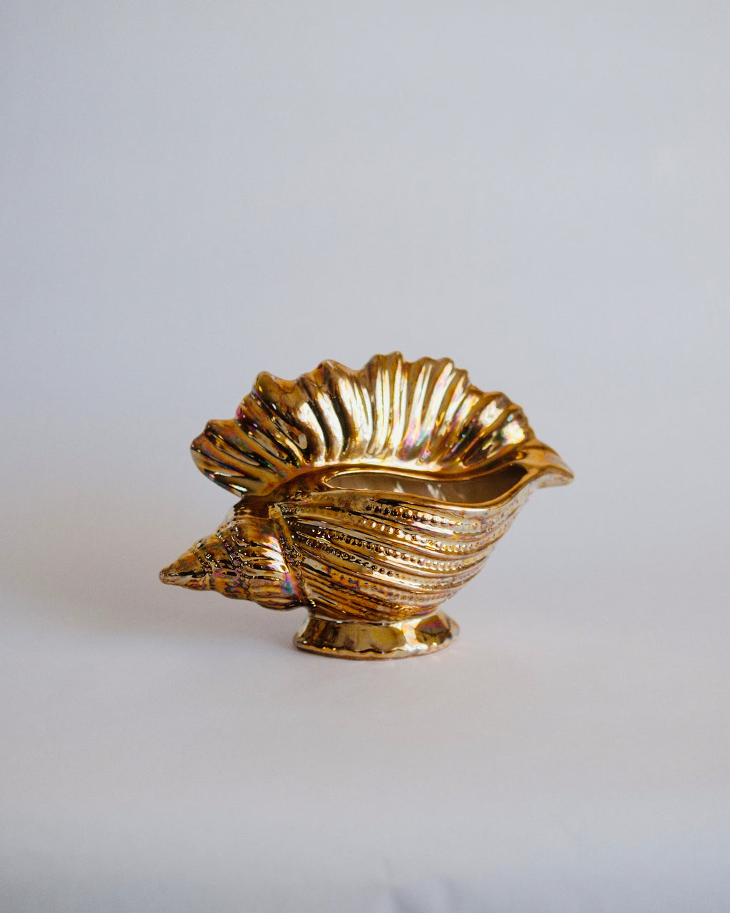 Vintage metallic gold iridescent ceramic conch shell planter container - Eulogy Vintage