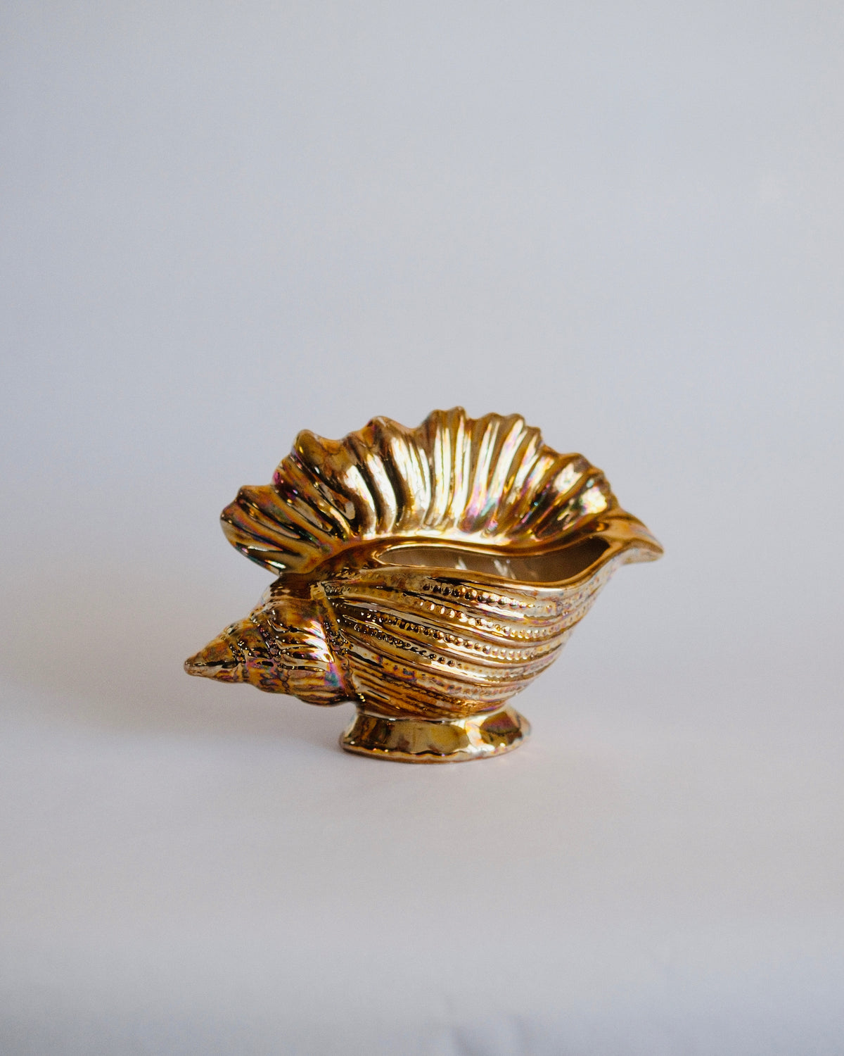 Vintage metallic gold iridescent ceramic conch shell planter container - Eulogy Vintage