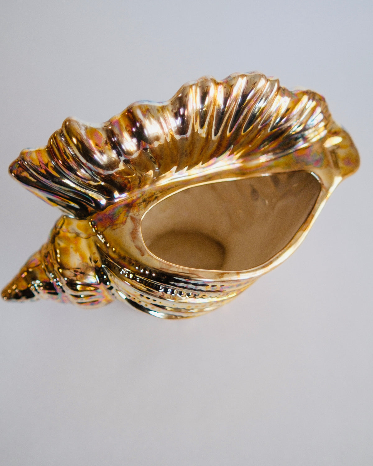 Vintage Golden Iridescent Conch Shell Ceramic Planter | Lusterware Vessel