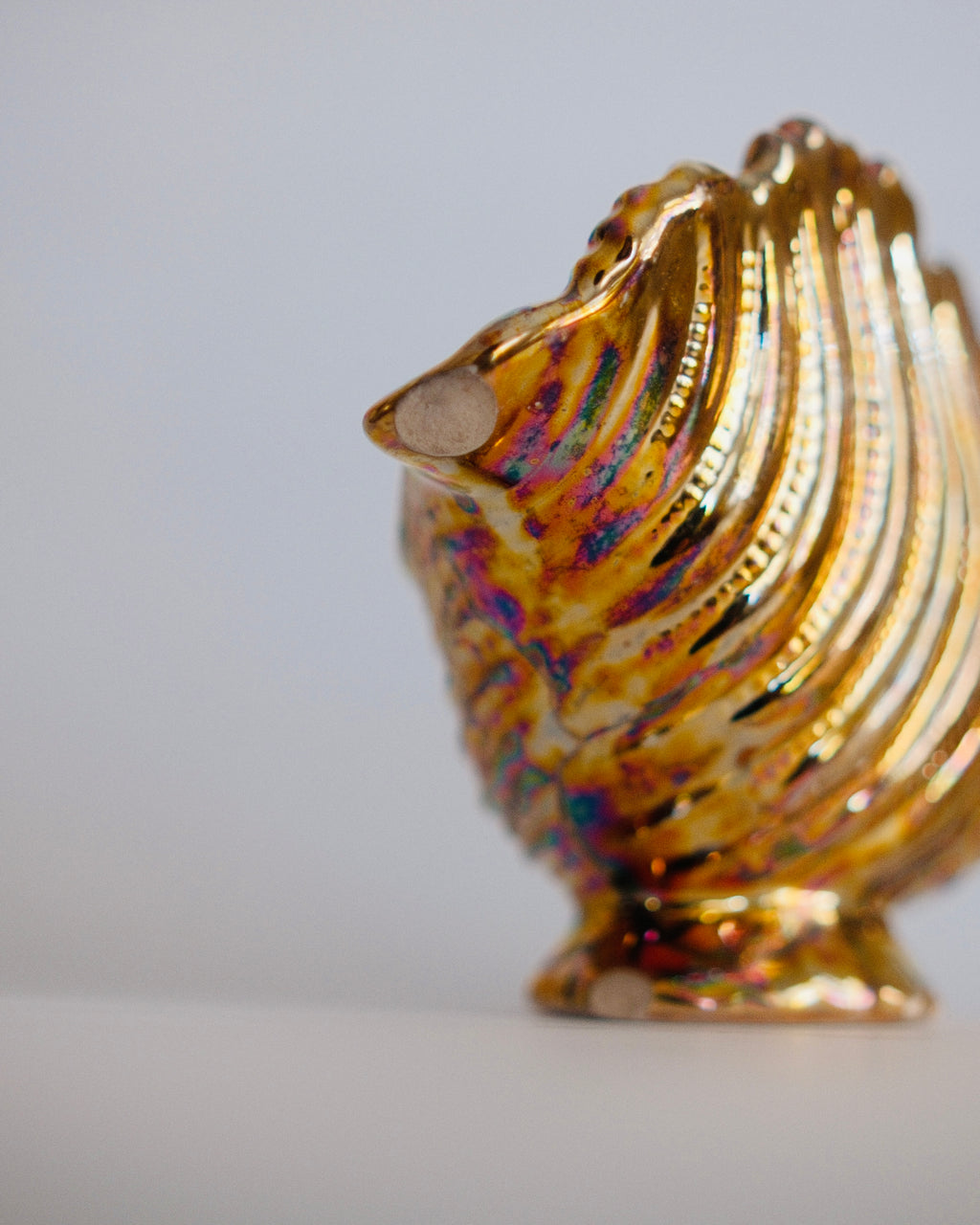 Vintage Golden Iridescent Conch Shell Ceramic Planter | Lusterware Vessel