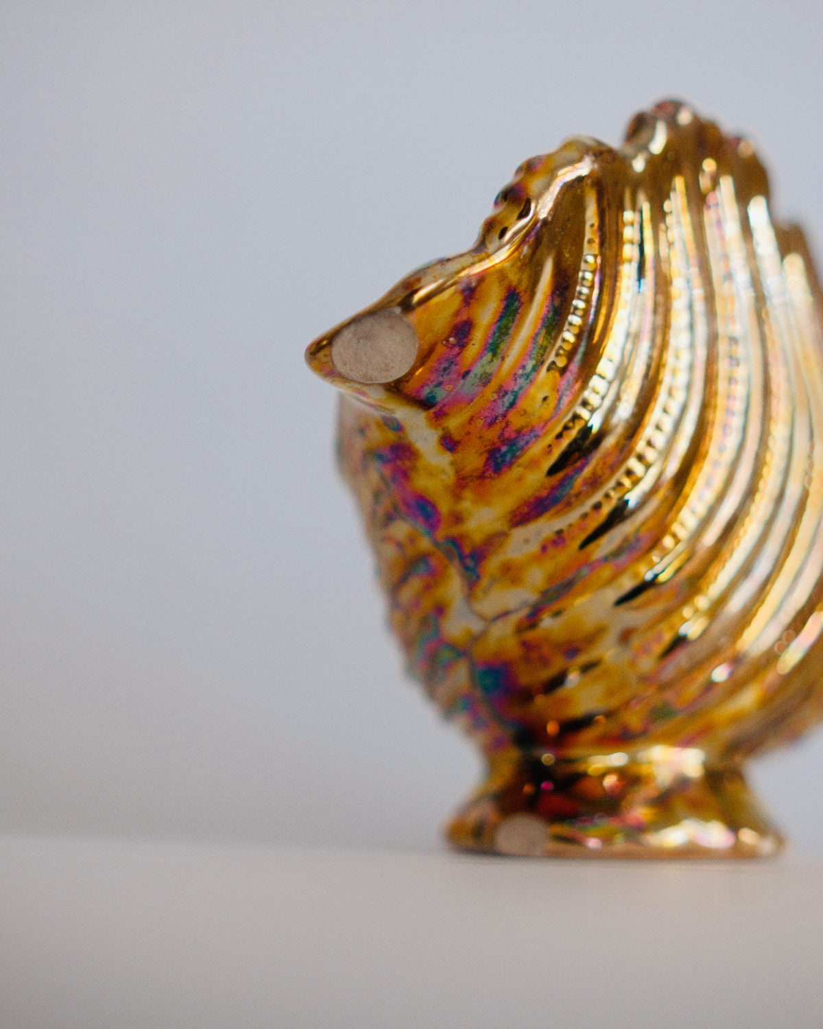 Vintage Golden Iridescent Conch Shell Ceramic Planter | Lusterware Vessel