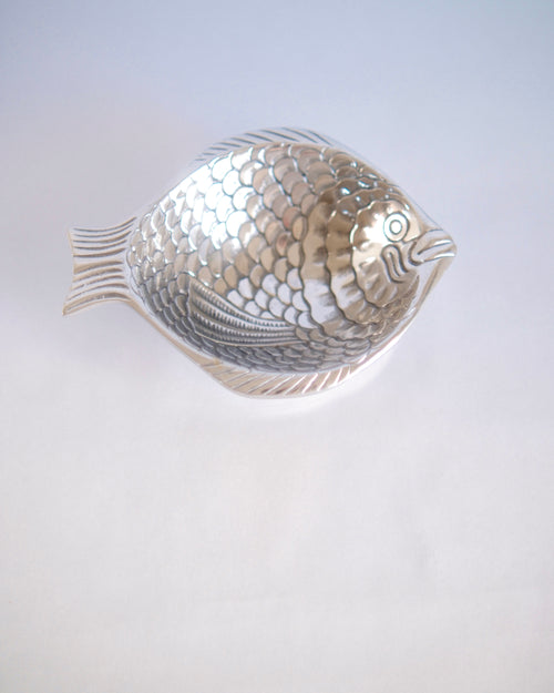 Polished Mexican pewter fish shaped serving dish by Hacienda Real - Eulogy Vintage