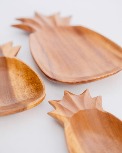 Mid-Century Hand-Carved Monkeypod Pineapple Nesting Trays | Set of 3