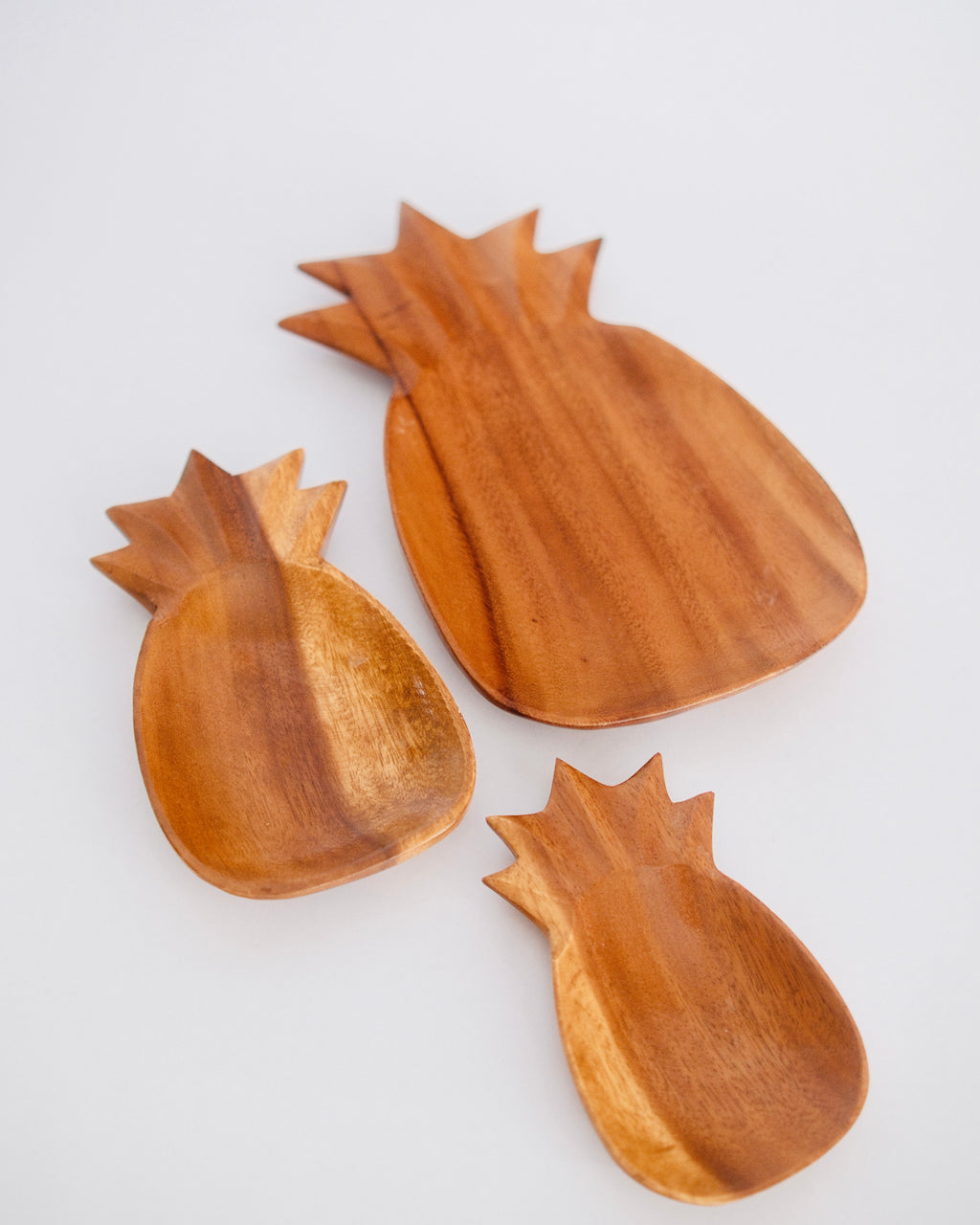 Mid-Century Hand-Carved Monkeypod Pineapple Nesting Trays | Set of 3