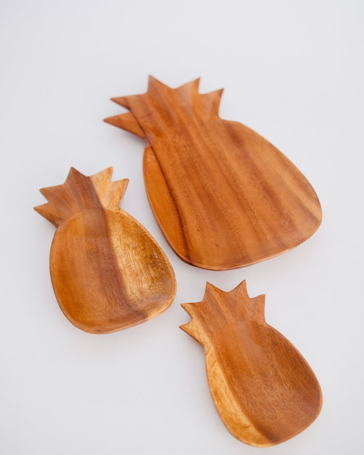 Mid-Century Hand-Carved Monkeypod Pineapple Nesting Trays | Set of 3
