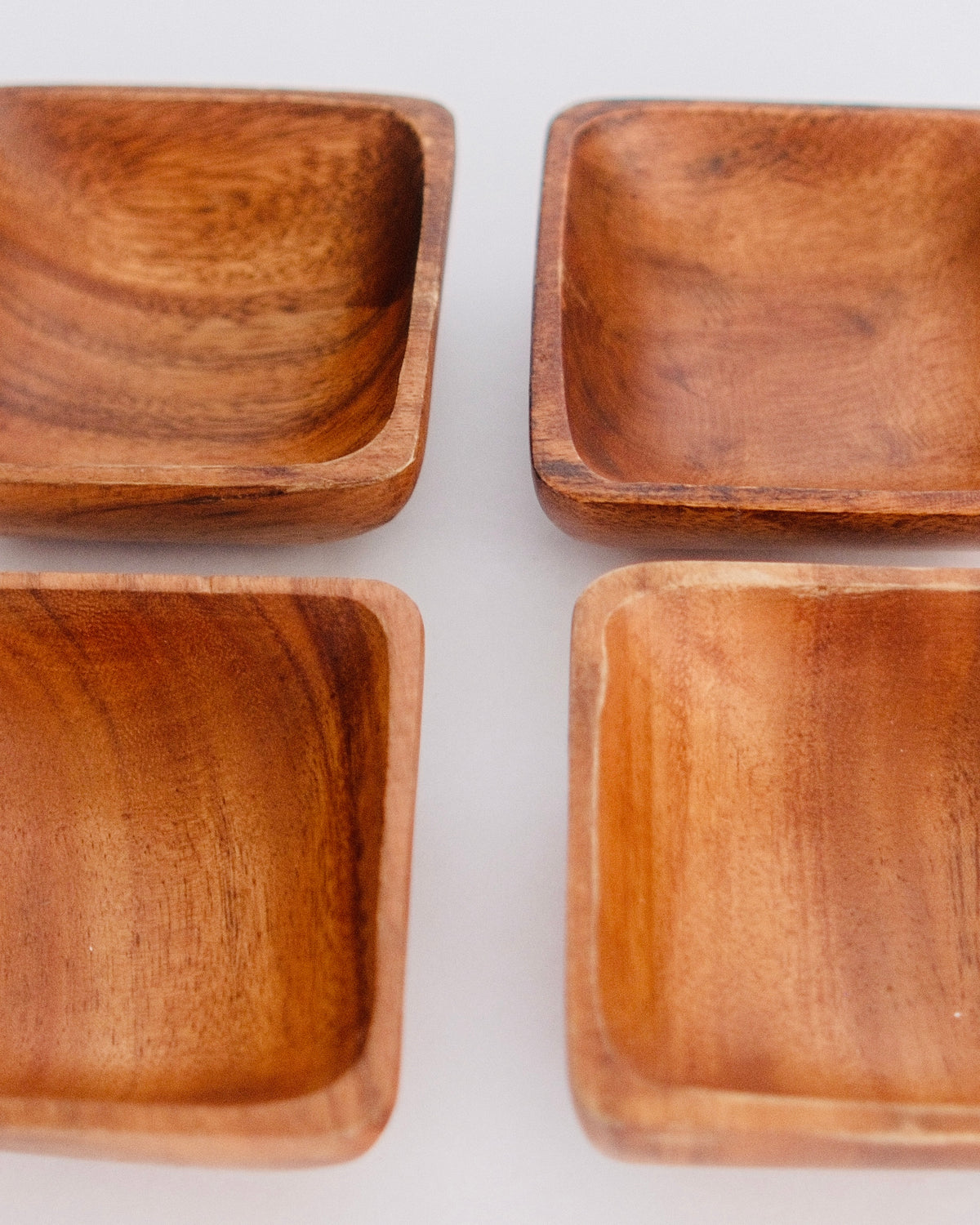 Mid-Century Square Monkeypod Snack Bowls | Set of 4