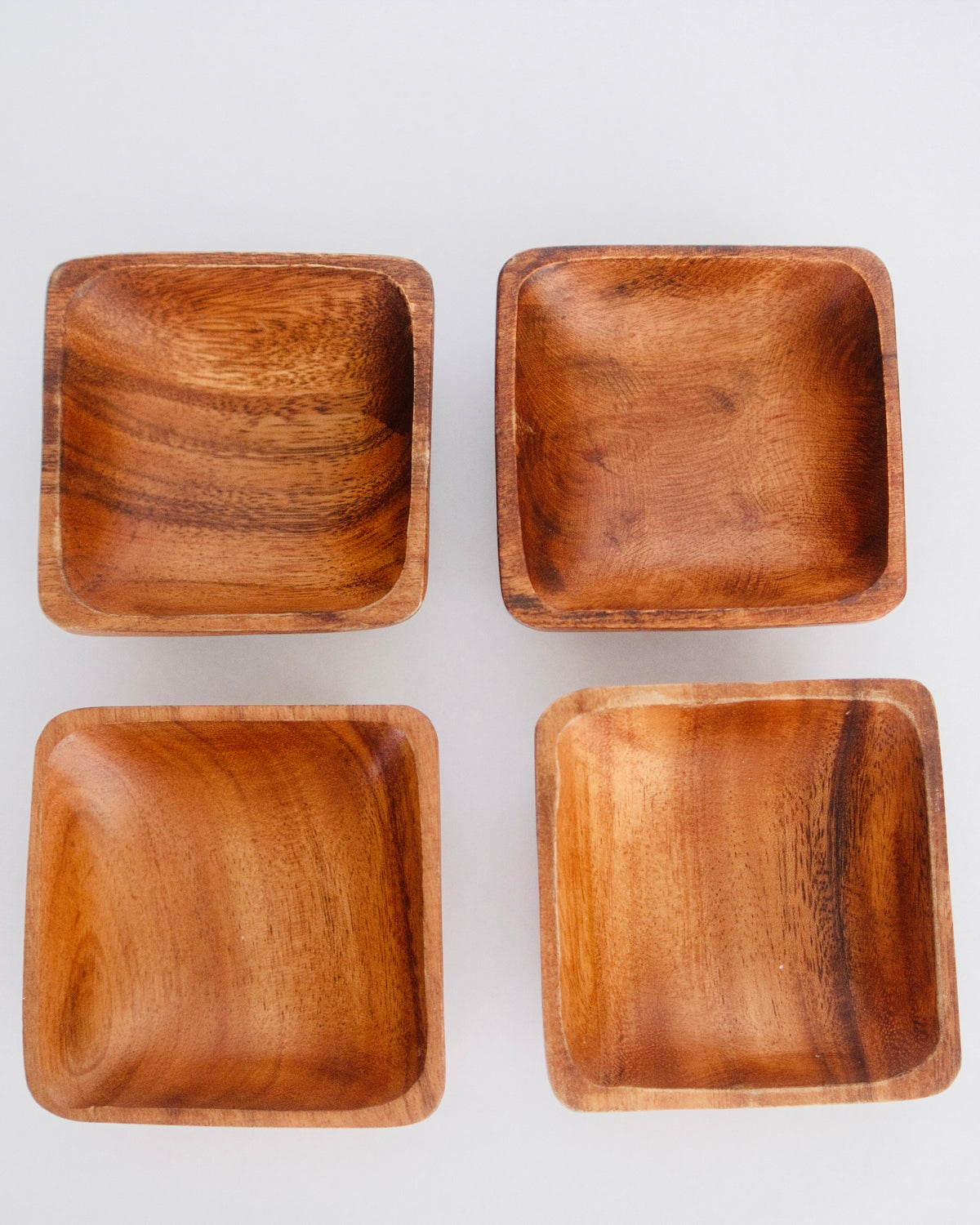 Mid-Century Square Monkeypod Snack Bowls | Set of 4