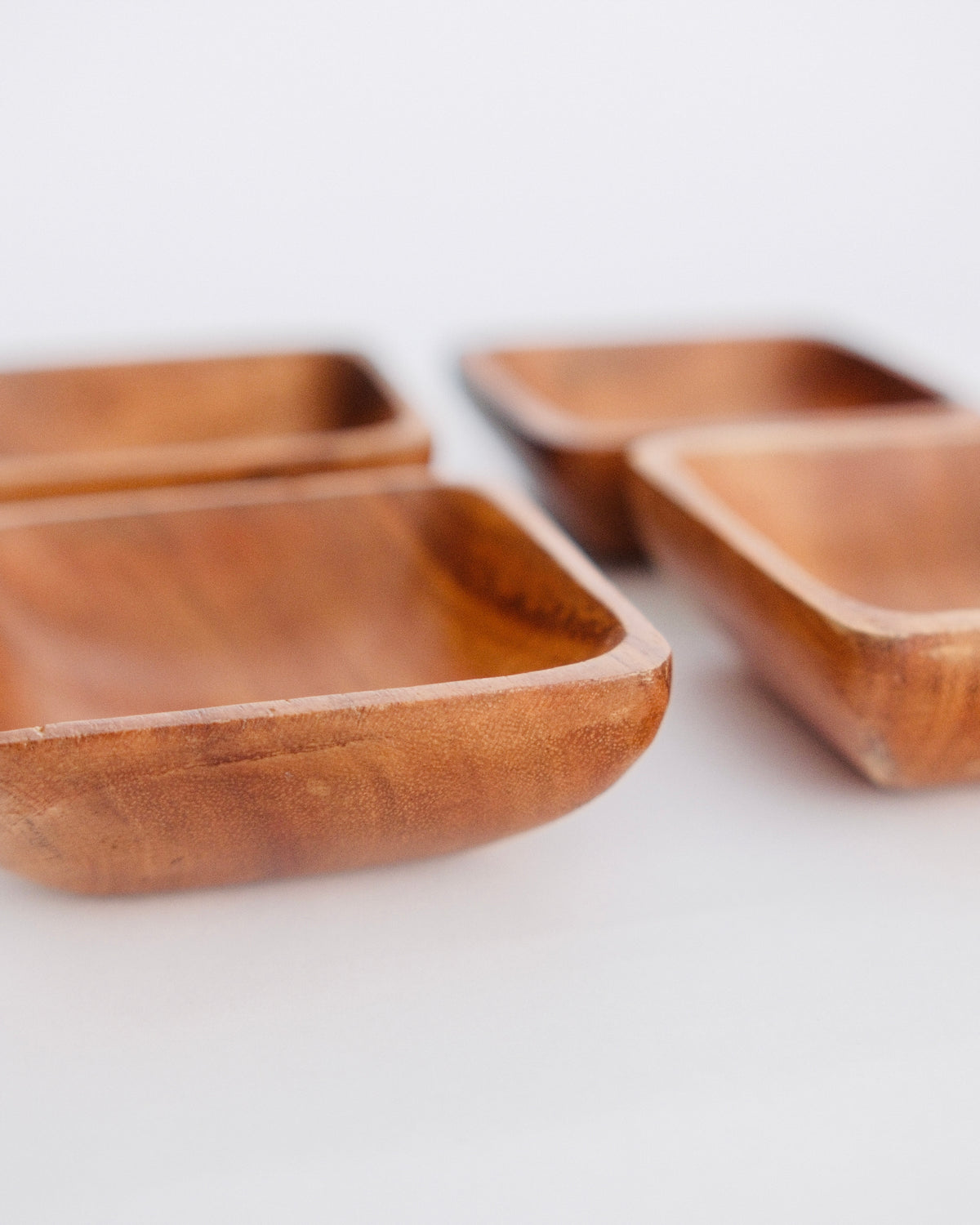Mid-Century Square Monkeypod Snack Bowls | Set of 4