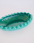 Mid-century scalloped oval teal ceramic pottery dish catchall - Eulogy Vintage