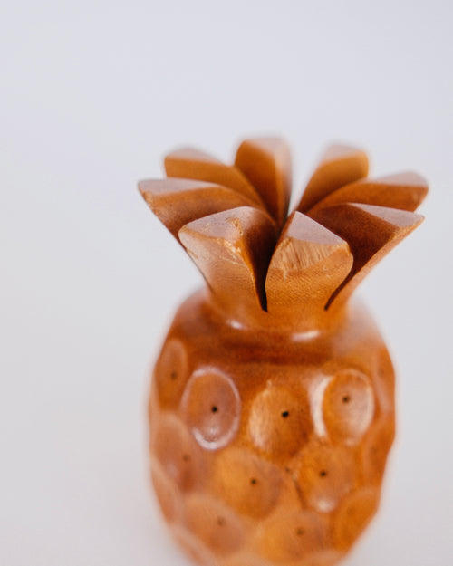 Mid-Century Hand-Carved Monkeypod Pineapple Appetizer Stand | Toothpick Caddy
