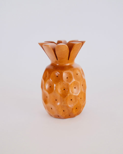 Mid-century hand-carved monkeypod wood pineapple appetizer toothpick stand - Eulogy Vintage
