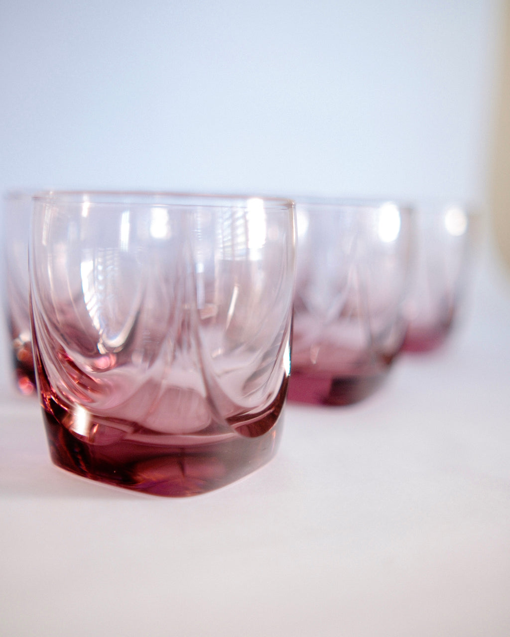  Set of six vintage Libbey Apollo amethyst plum purple lowball rocks glasses - Eulogy Vintage