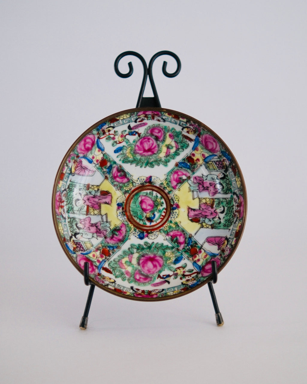 The Empress Dish | Vintage Hand-Painted Rose Medallion Porcelain Bowl in Brass Casing
