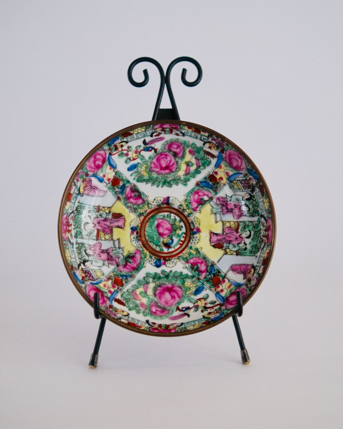 The Empress Dish | Vintage Hand-Painted Rose Medallion Porcelain Bowl in Brass Casing
