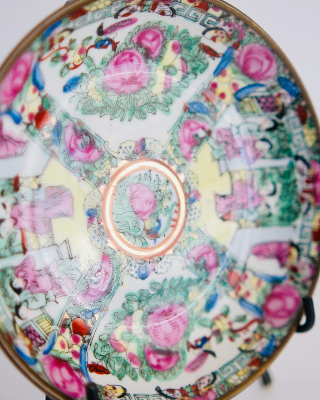 The Empress Dish | Vintage Hand-Painted Rose Medallion Porcelain Bowl in Brass Casing