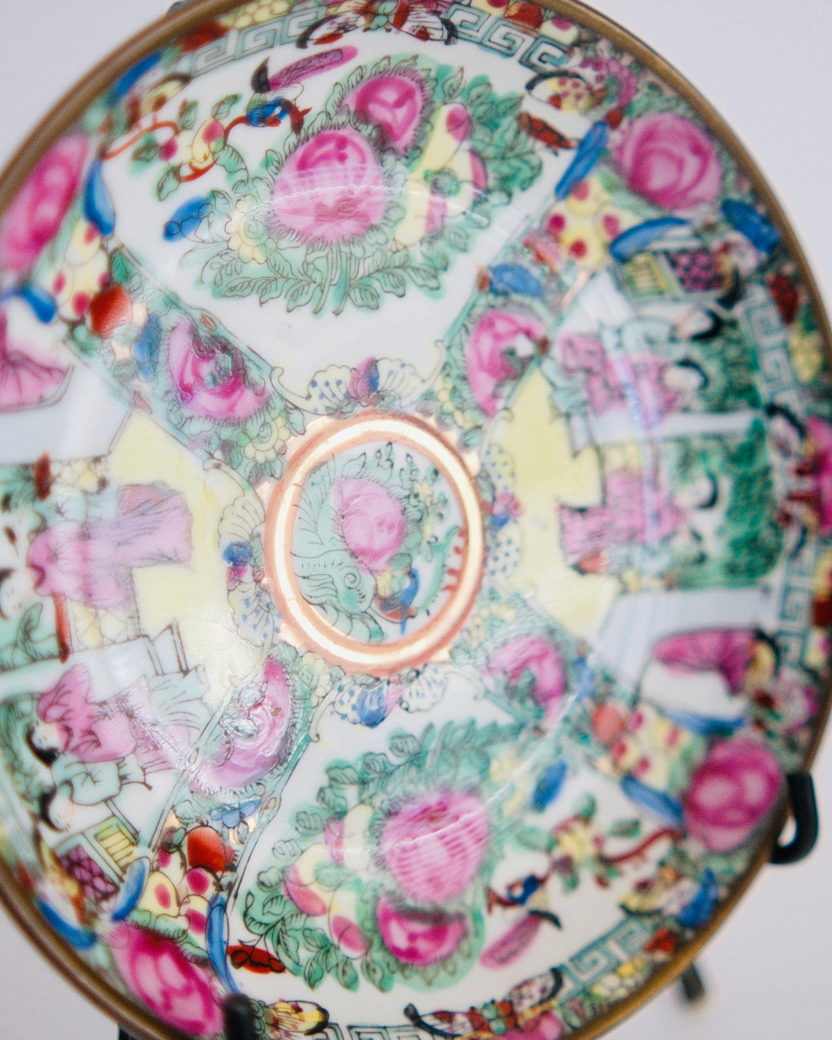 The Empress Dish | Vintage Hand-Painted Rose Medallion Porcelain Bowl in Brass Casing
