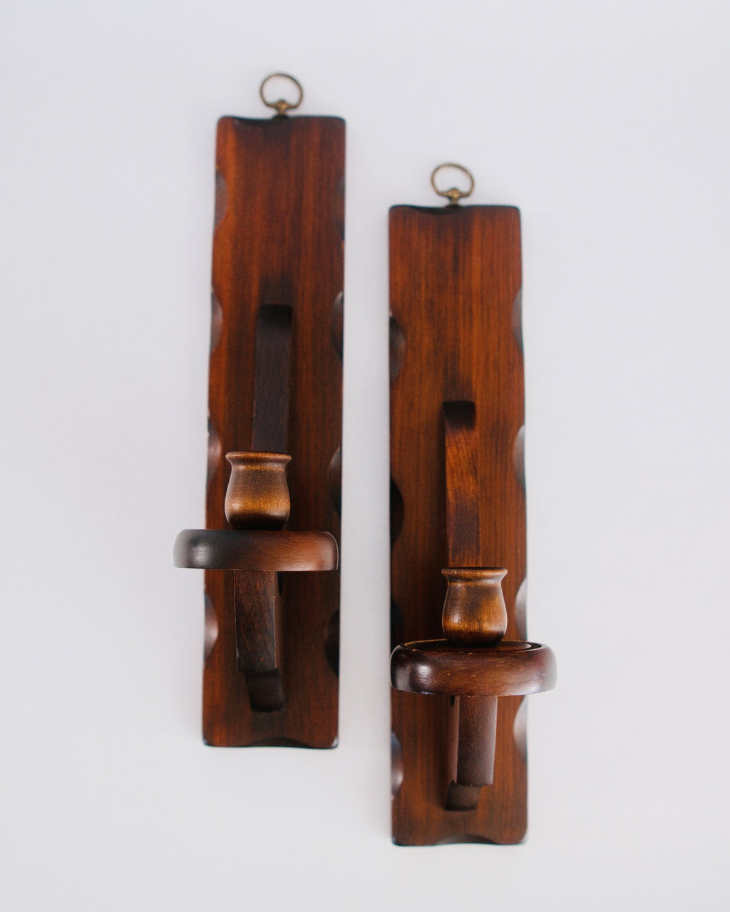 The Scheibe Sconces | Mid-Century Scalloped Pine Wall Candle Holders | Pair
