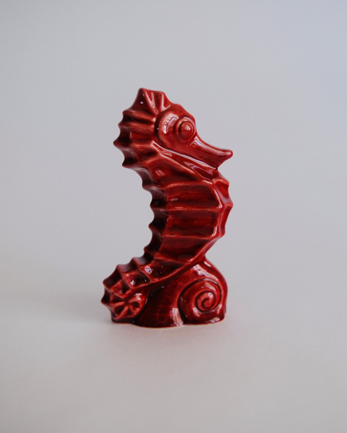 Vintage deep crimson red ceramic seahorse figurine display accent - Eulogy Vintage