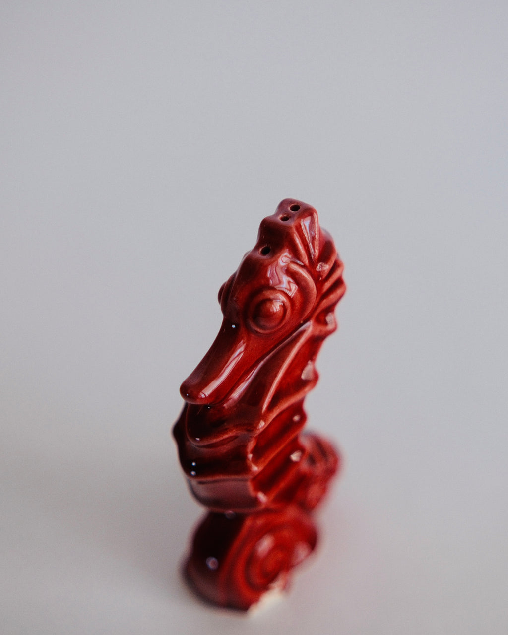 Vintage Crimson Glaze Ceramic Seahorse Figurine | Retro Coastal Accent