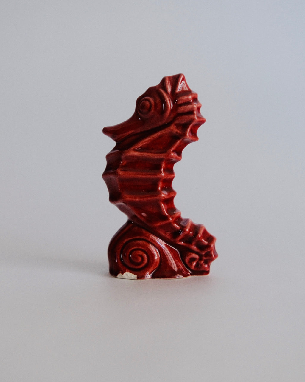 Vintage Crimson Glaze Ceramic Seahorse Figurine | Retro Coastal Accent