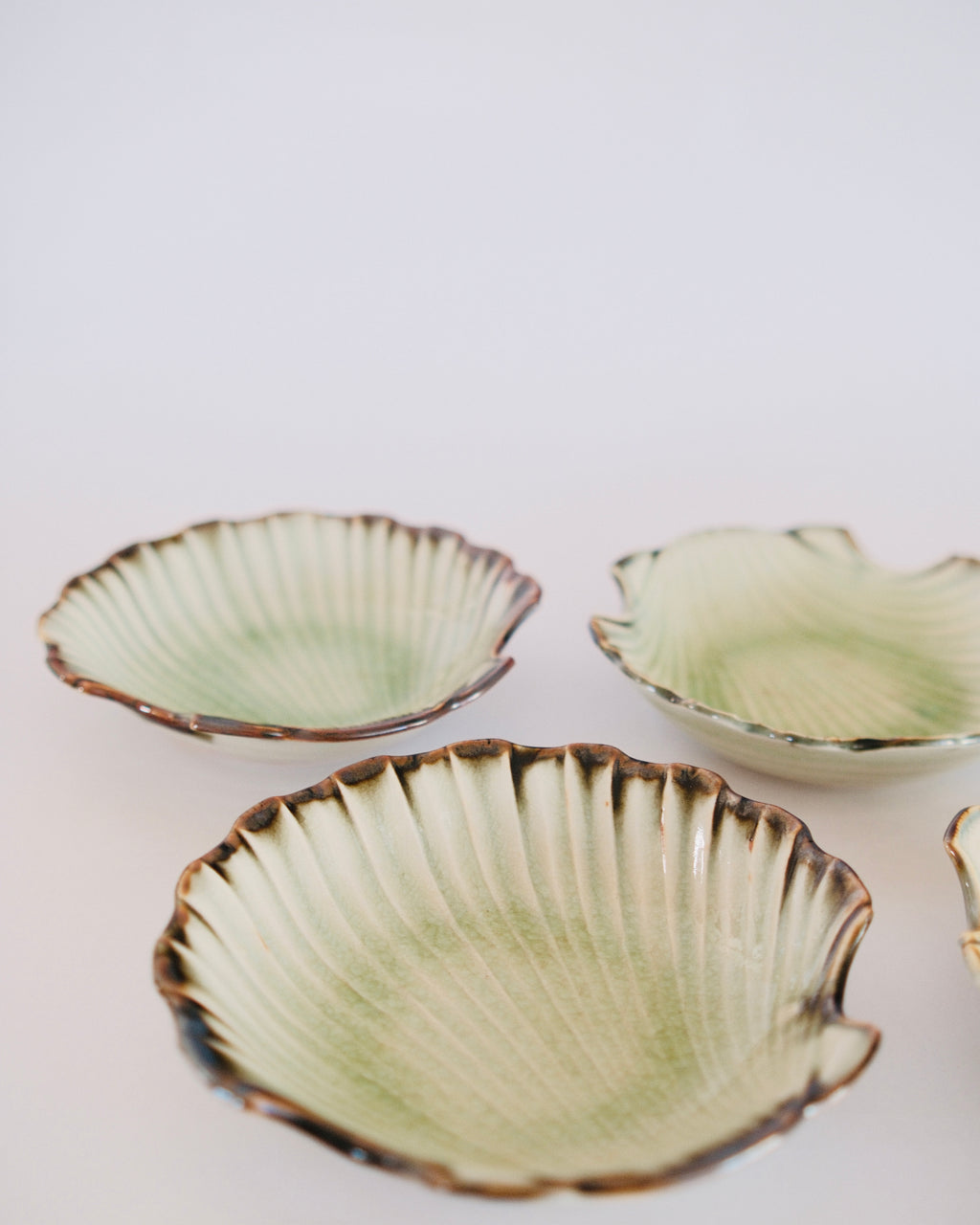 Vintage Celadon Crackle Glaze Shell Dishes | Set of 5