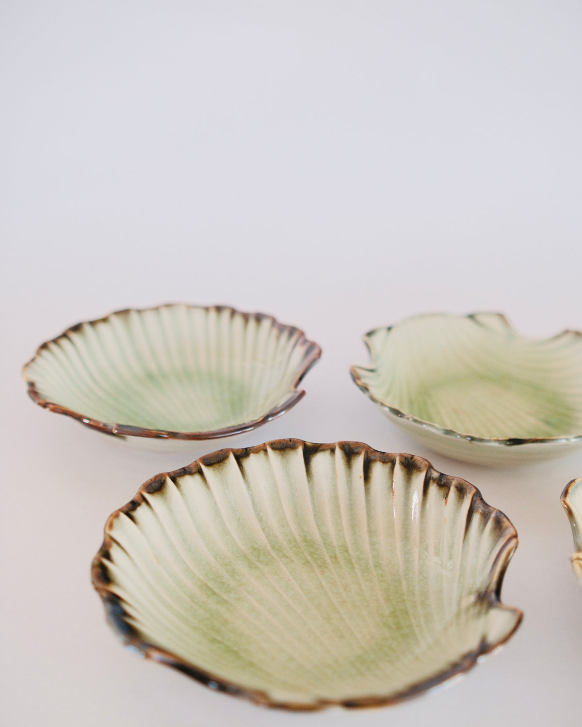 Vintage Celadon Crackle Glaze Shell Dishes | Set of 5