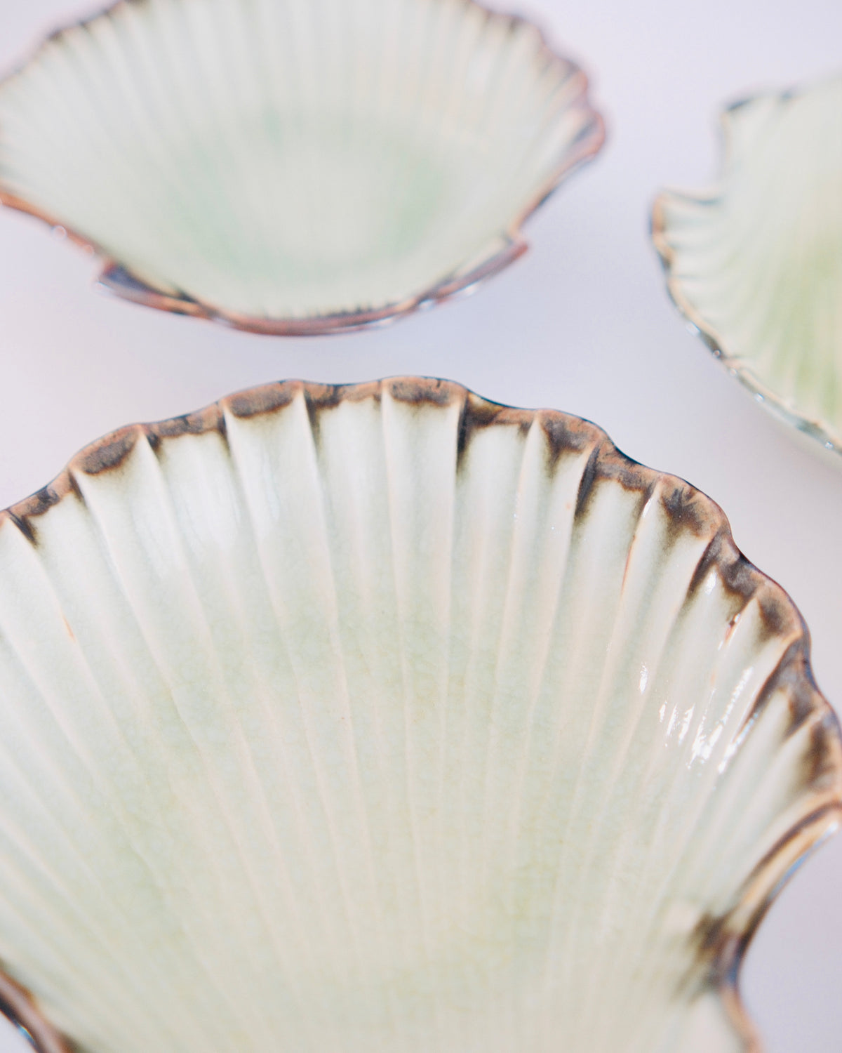 Vintage Celadon Crackle Glaze Shell Dishes | Set of 5