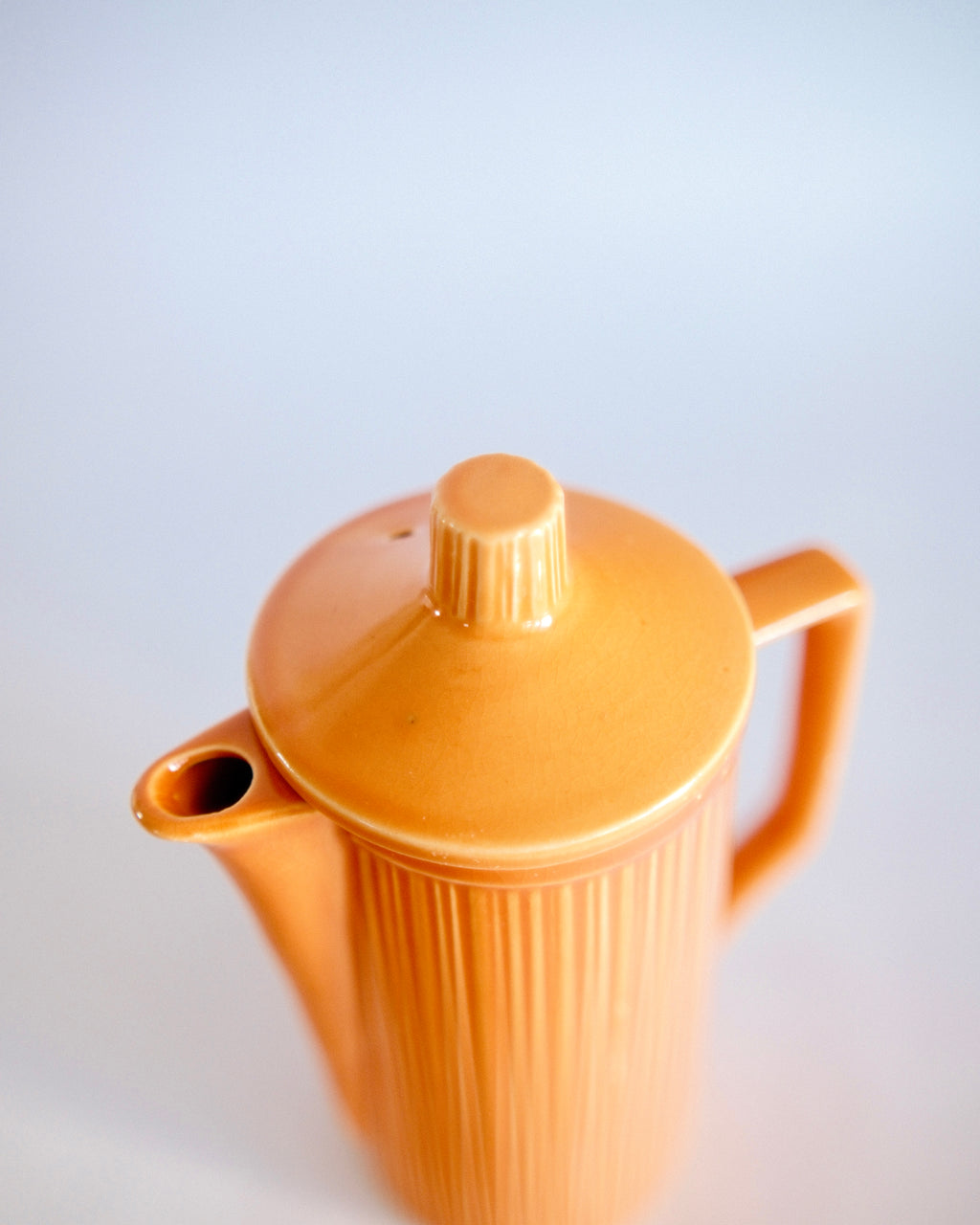 Mid-Century Japanese Ribbed Orange Ceramic Teapot / Coffee Pot