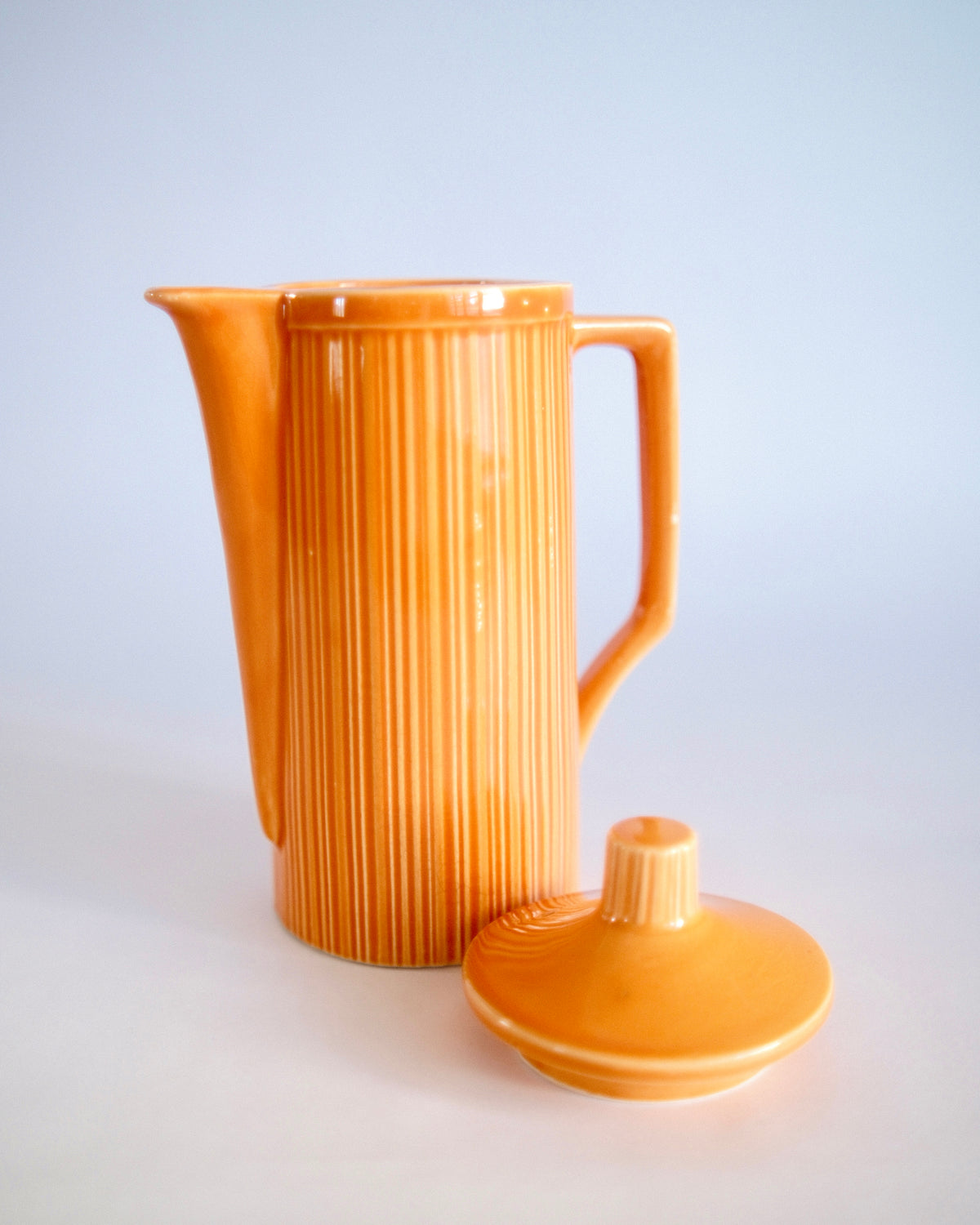Mid-Century Japanese Ribbed Orange Ceramic Teapot / Coffee Pot