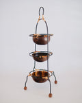 Vintage 1960s three tier coconut shell and black wrought iron Tiki bar serving stand - Eulogy Vintage
